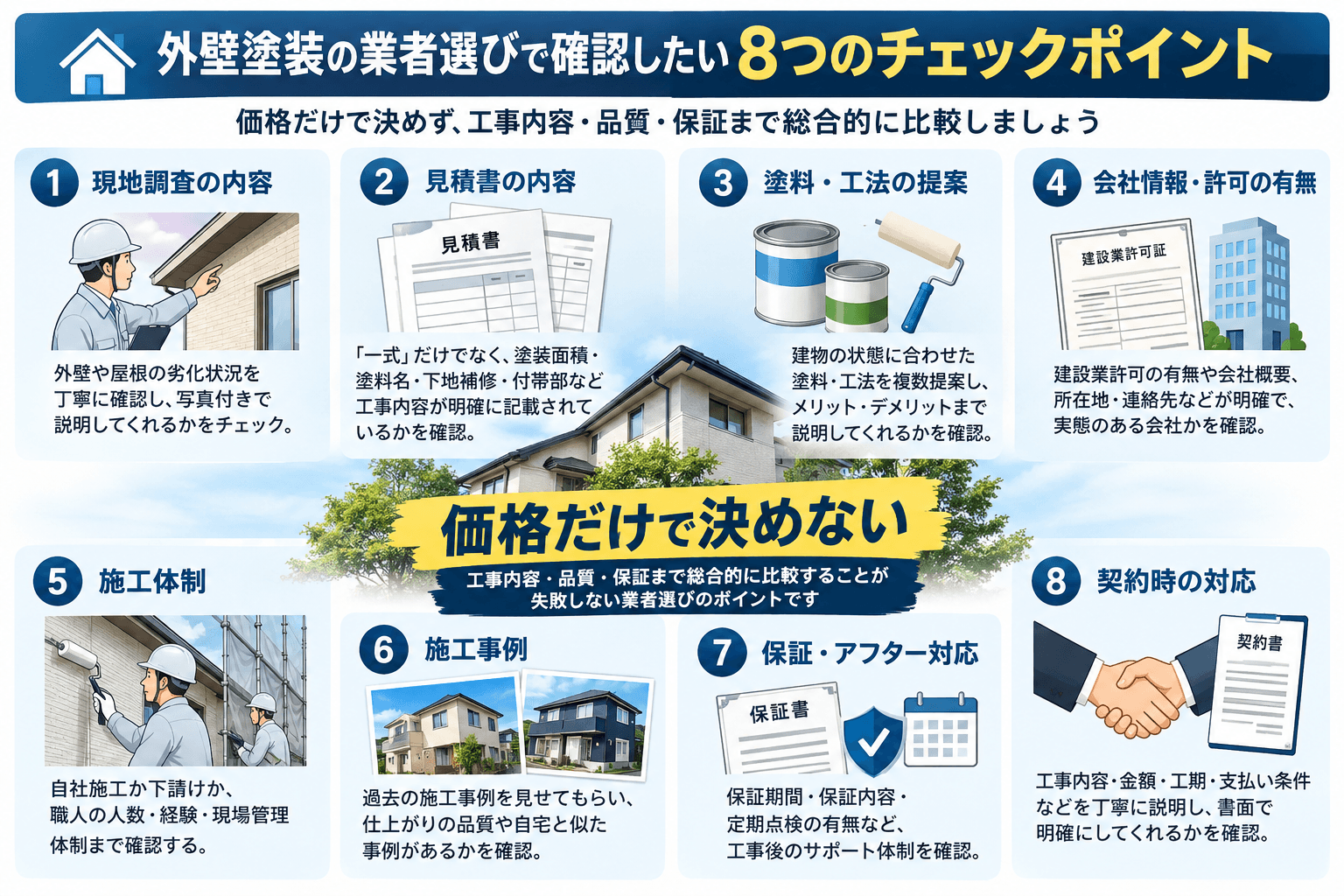 外壁塗装業者選びで確認したい8つのチェックポイント